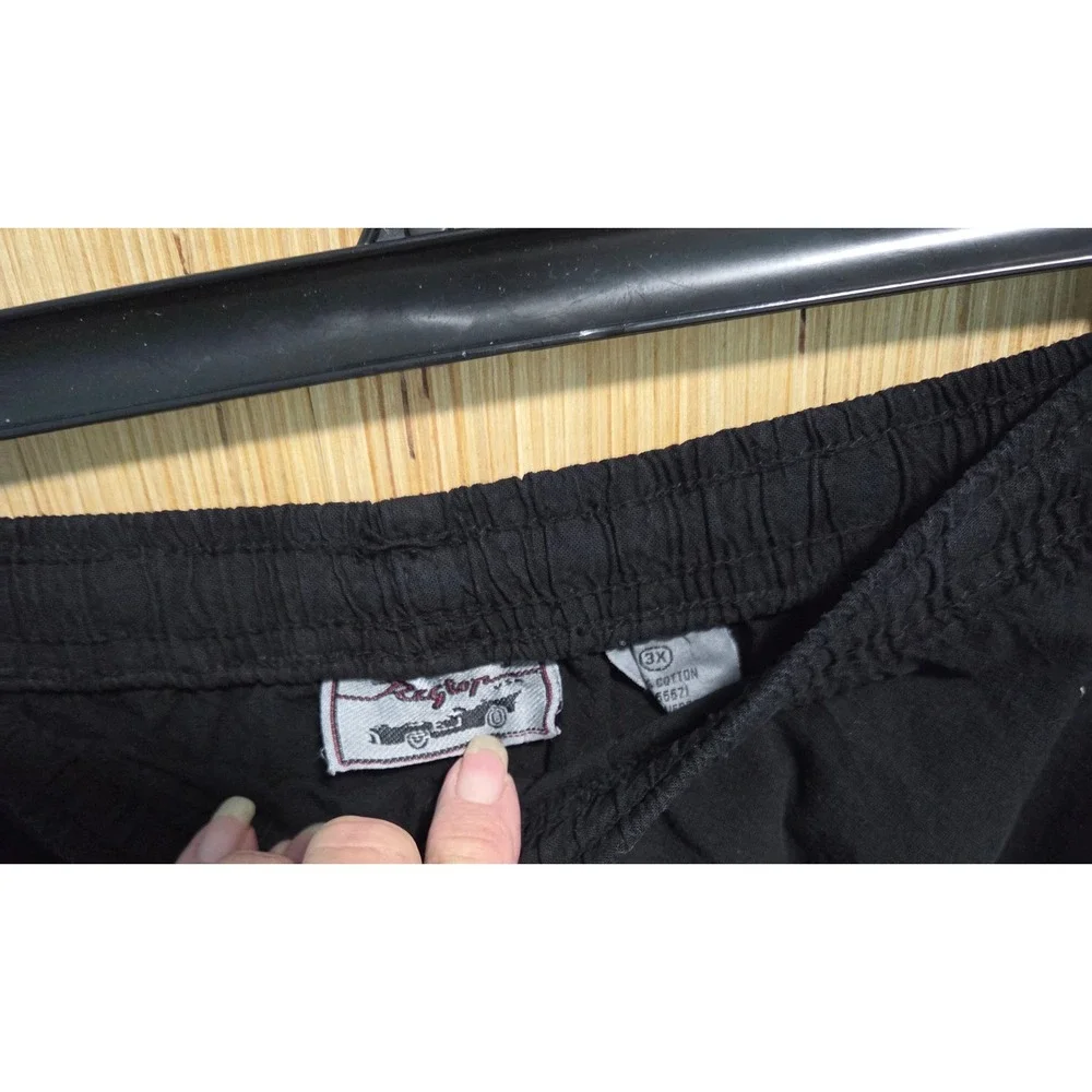 Ragtop USA Womens Black Cropped Pants Elastic Waist Drawstring Cotton 3X NEW